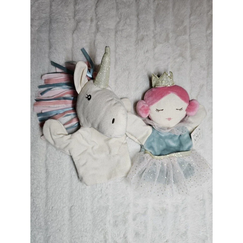 Mon Ami Princess & Unicorn Plush Hand Puppet Set NWT Luxury Boutique Rare 2pc